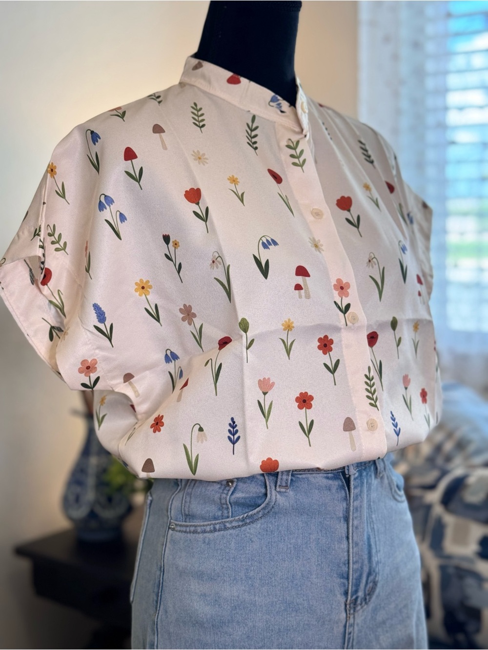 Floral Print Button-Front Top - Picture 11 of 13